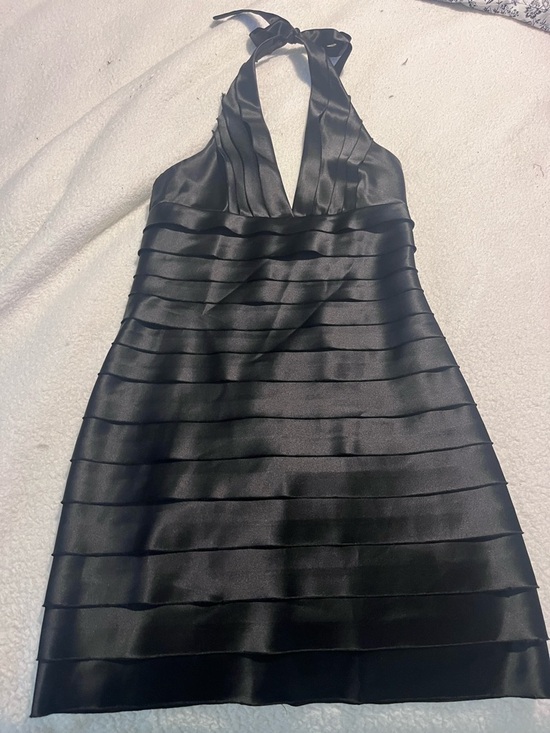 BCBGMaxAzria Dresses & Skirts - BCBGMaxAzria Black Halter Pleated Satin Mini Dress